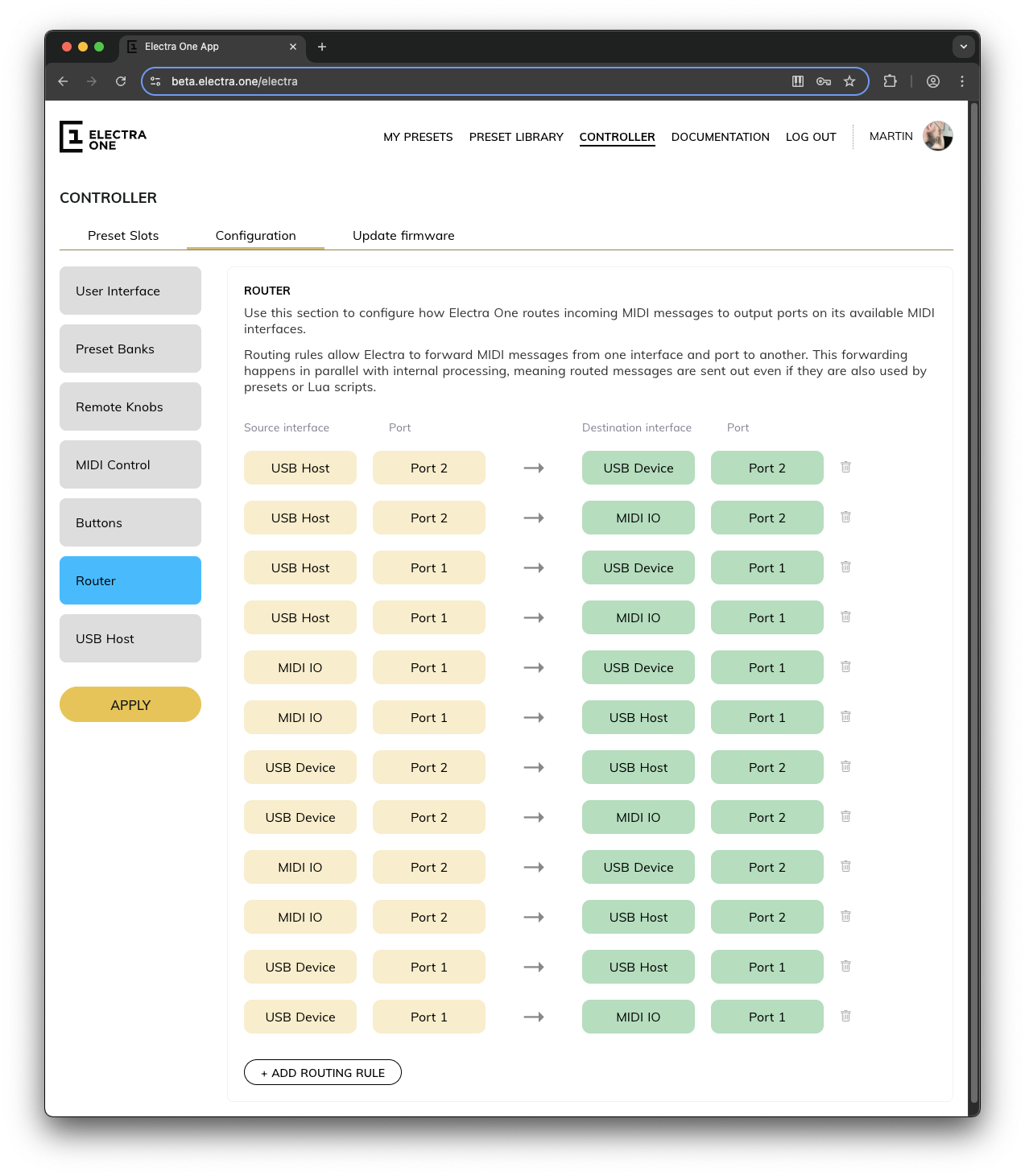 Controller configuration Router