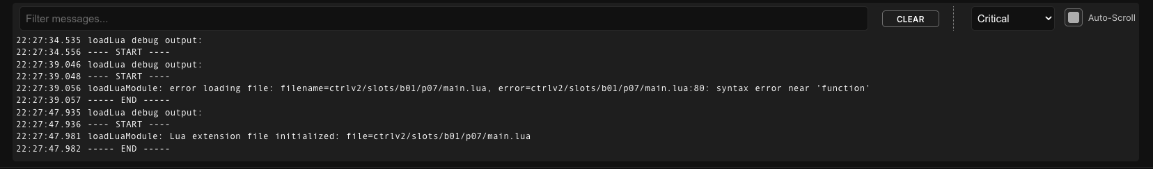 Lua editor log