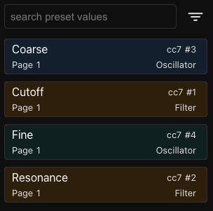 Patch Editor control values