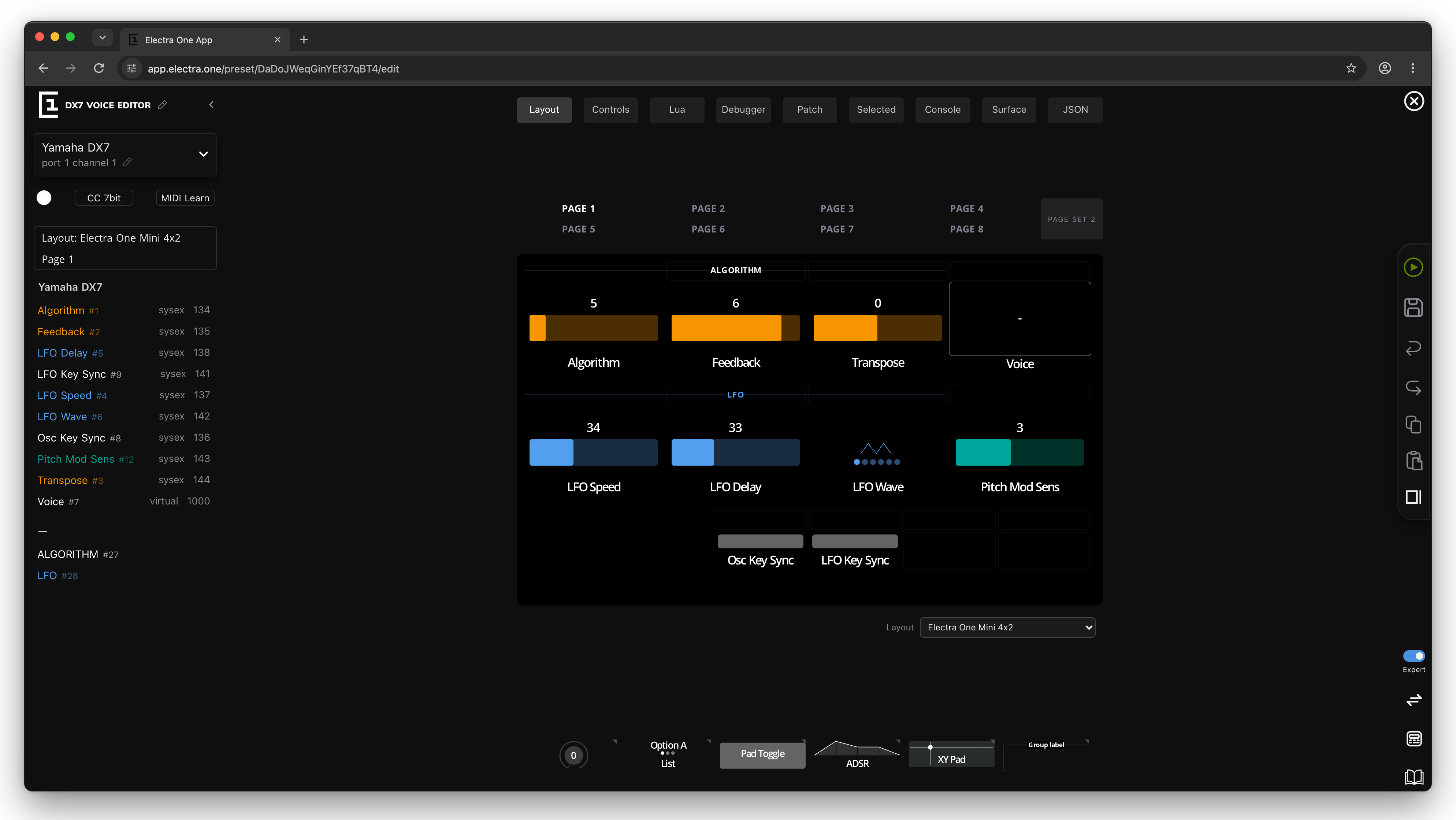 The Mini layout in the editor
