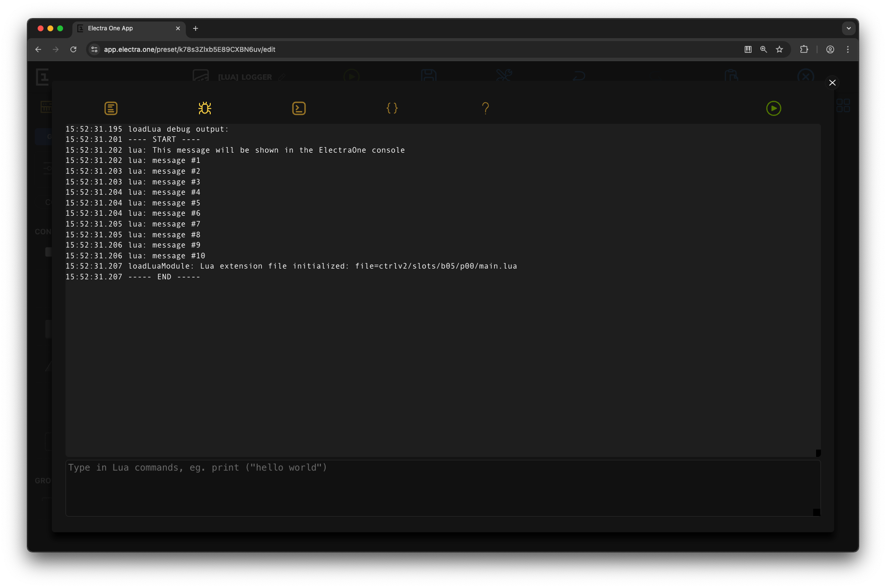 Hello world output