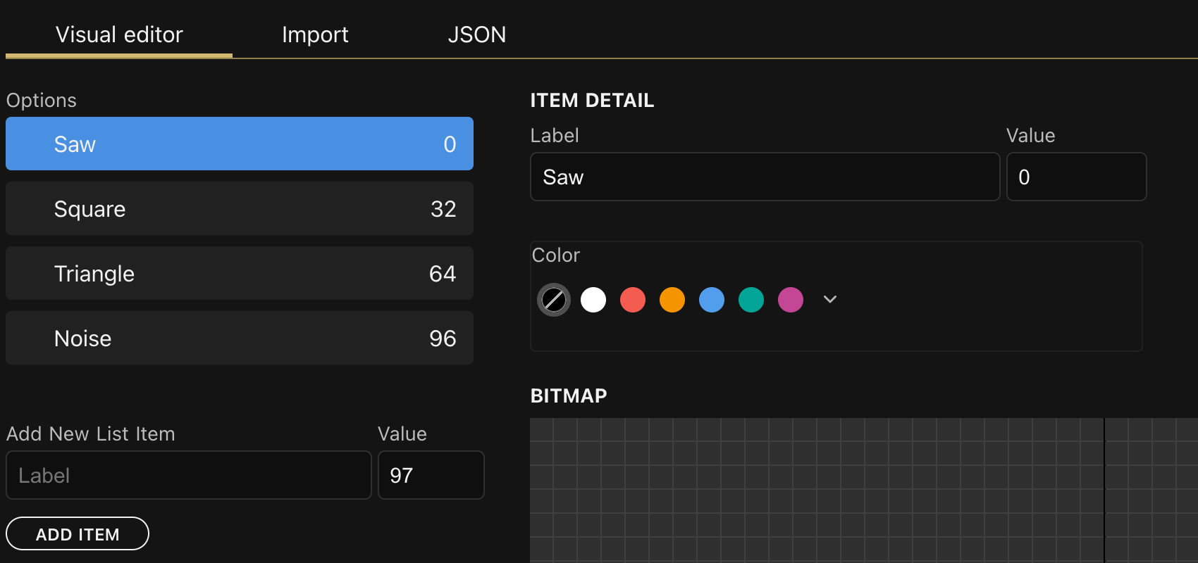The list items editor