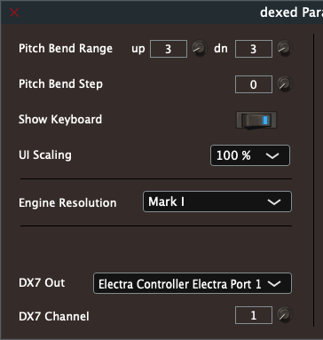 Dexed's MIDI settings