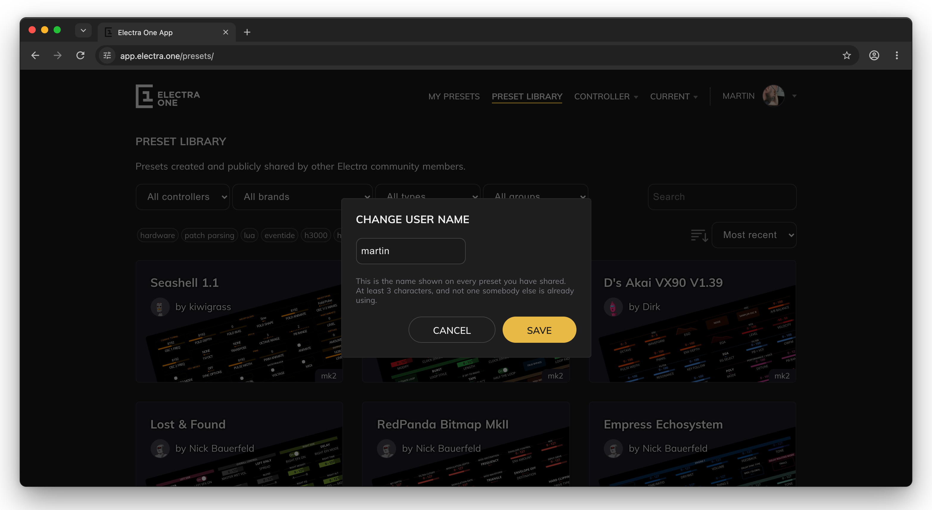 Changing the user name