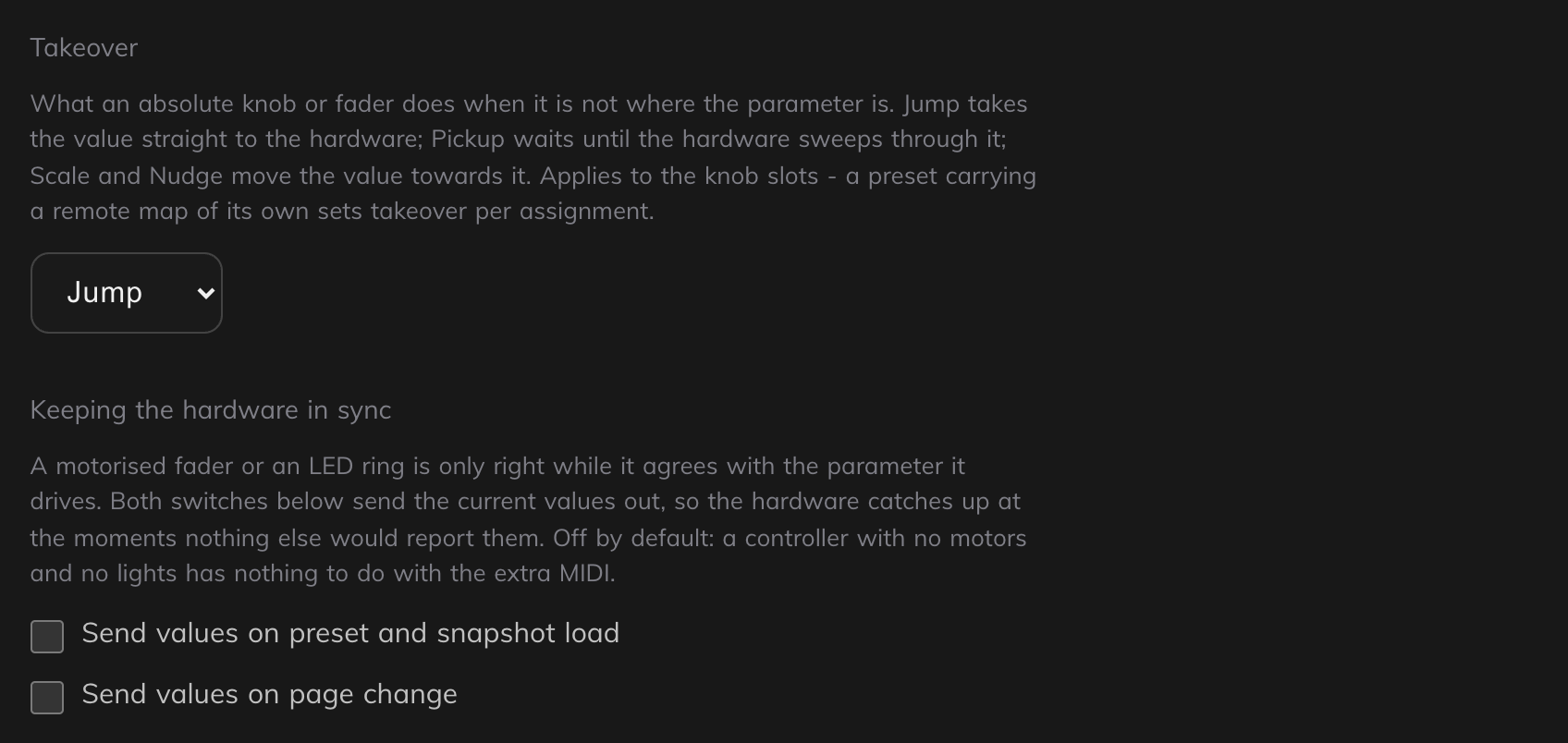 The Options tab of the Remote Knobs section