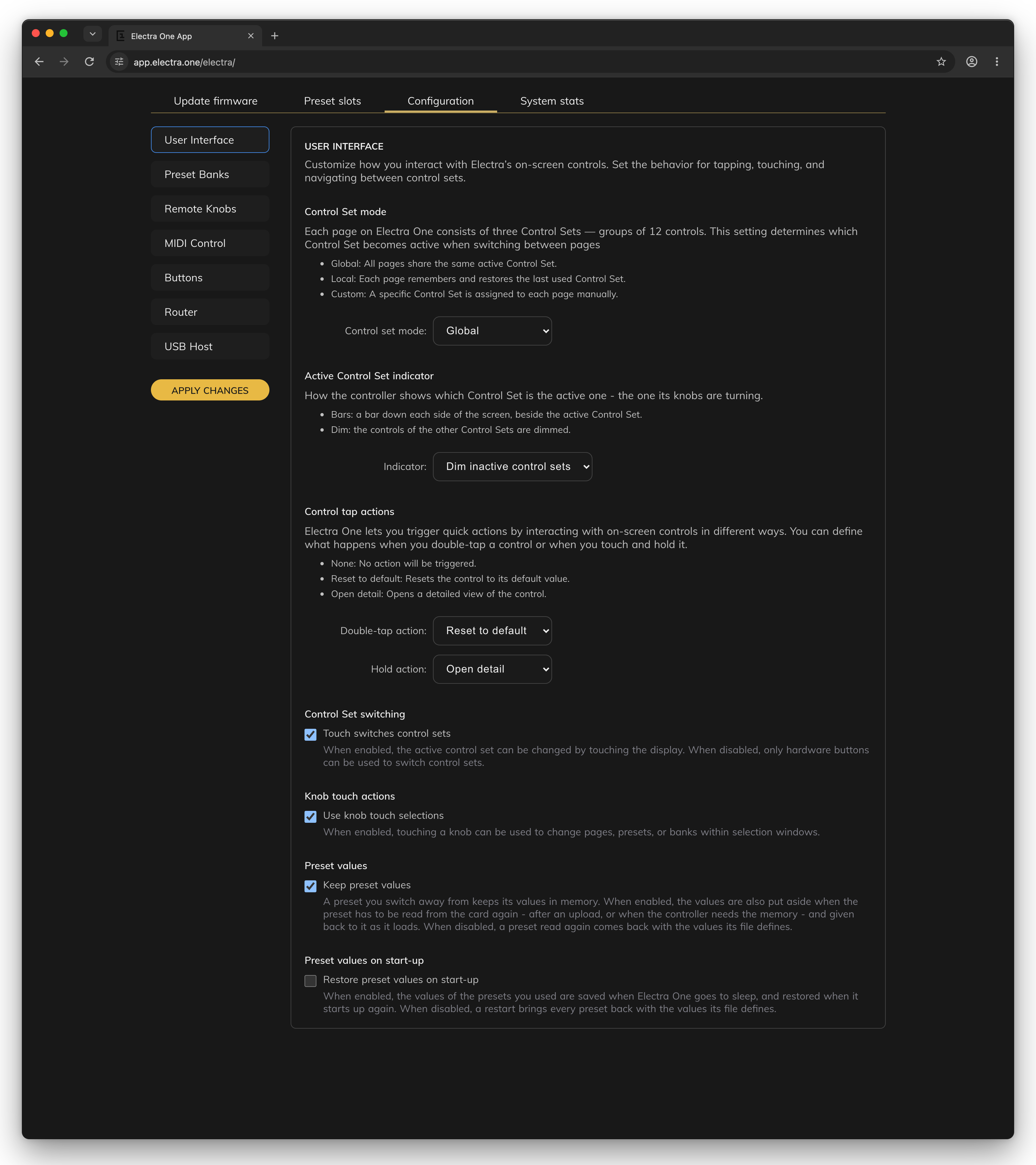 The User Interface section