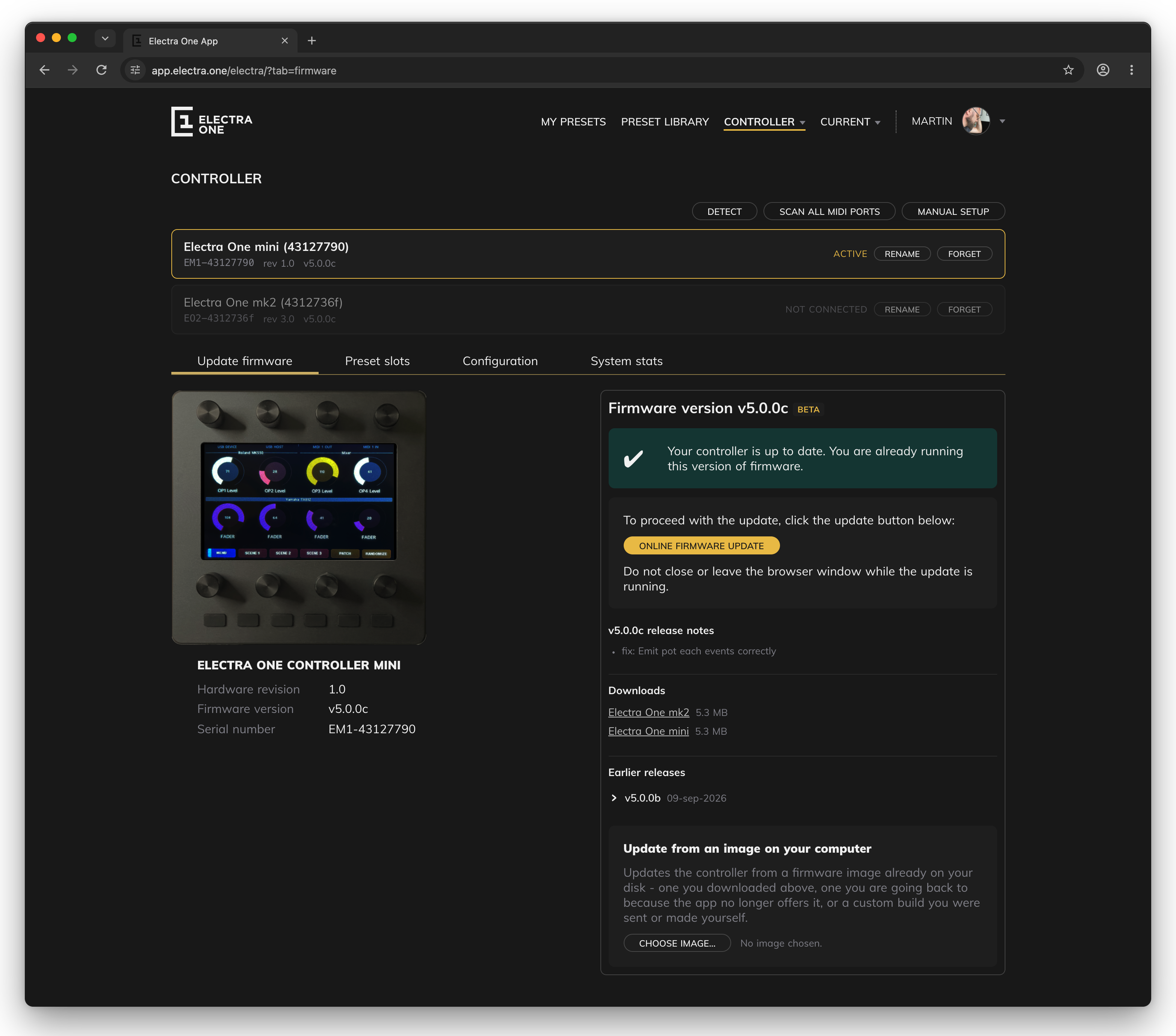 The Update firmware tab