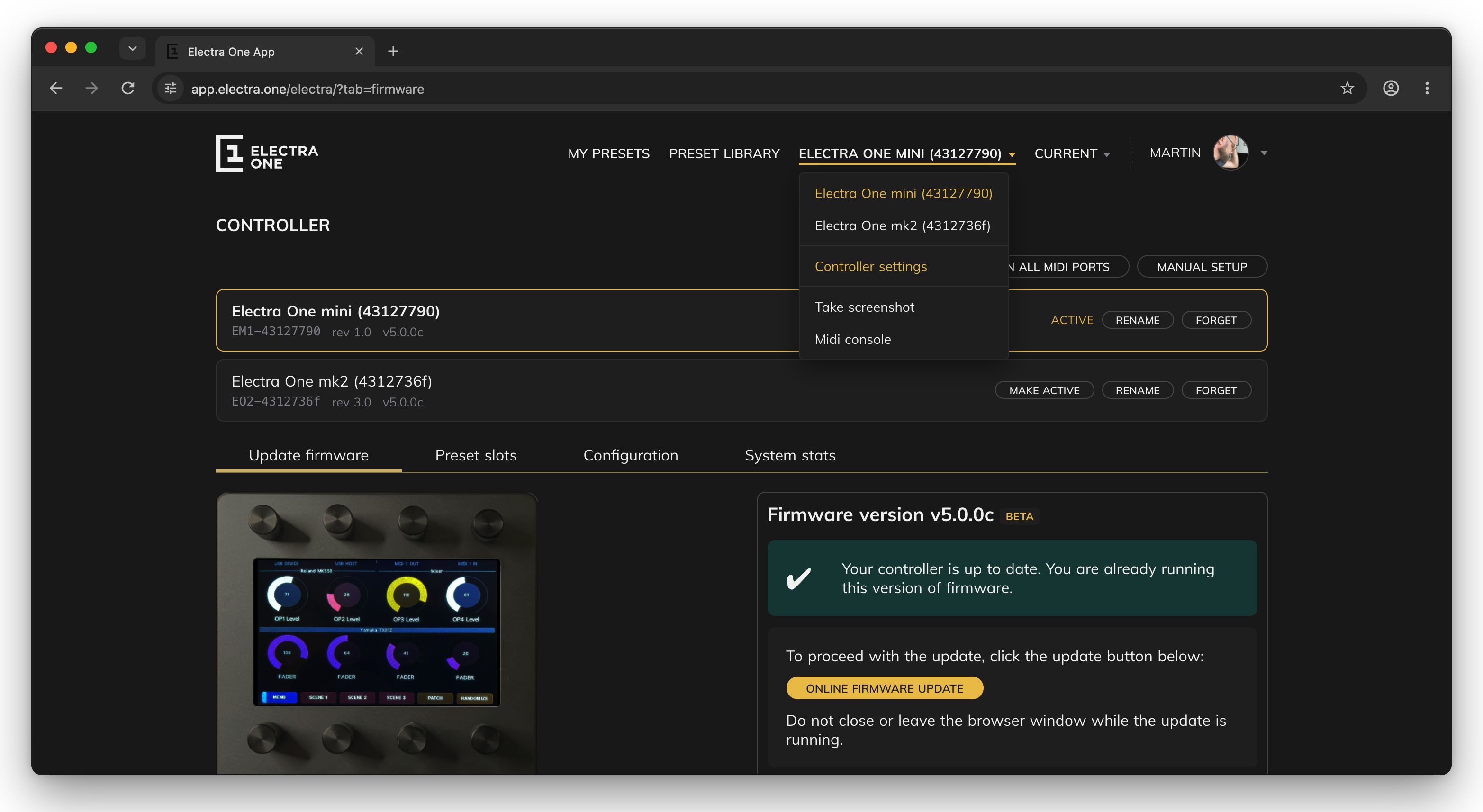 The controller menu