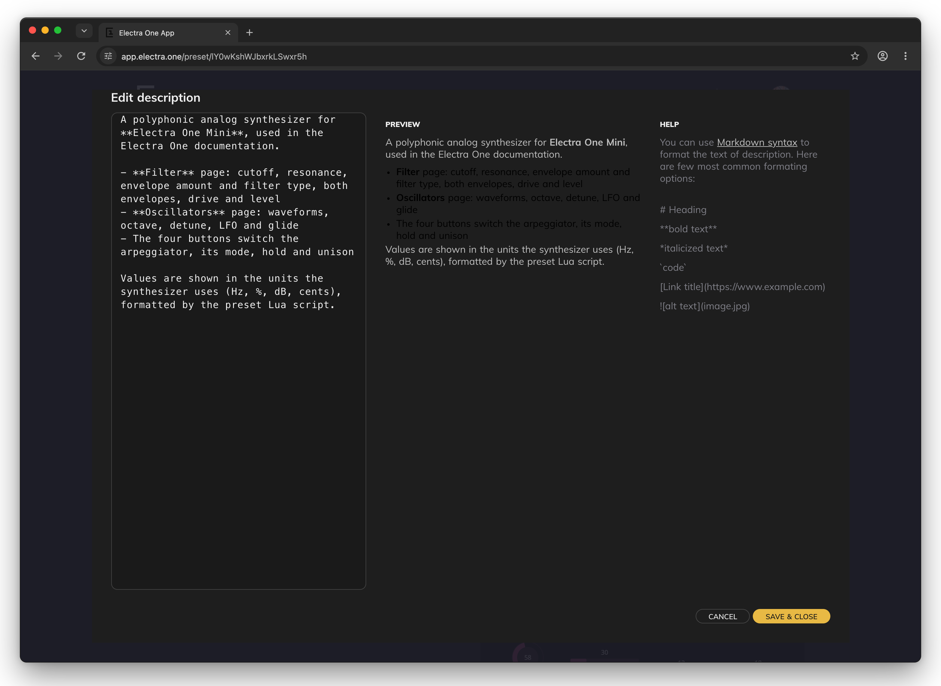 The description editor