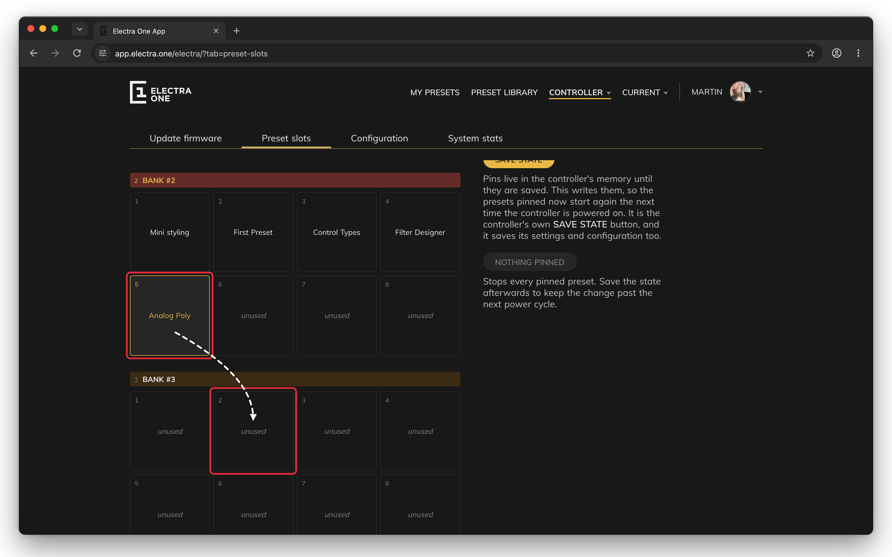 Dragging a preset to another bank
