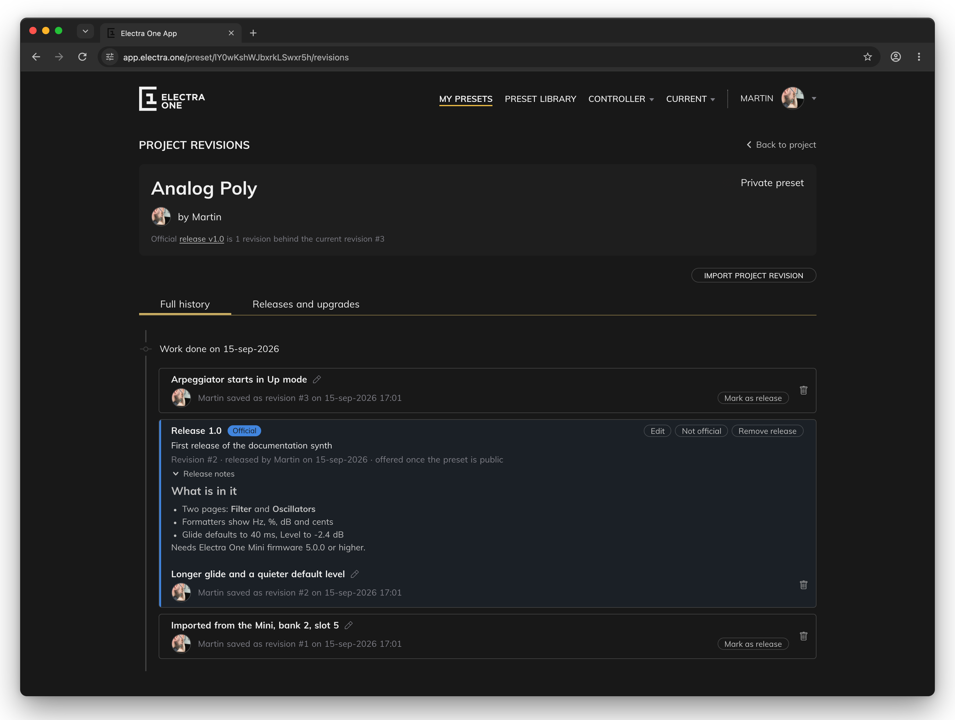 The history page