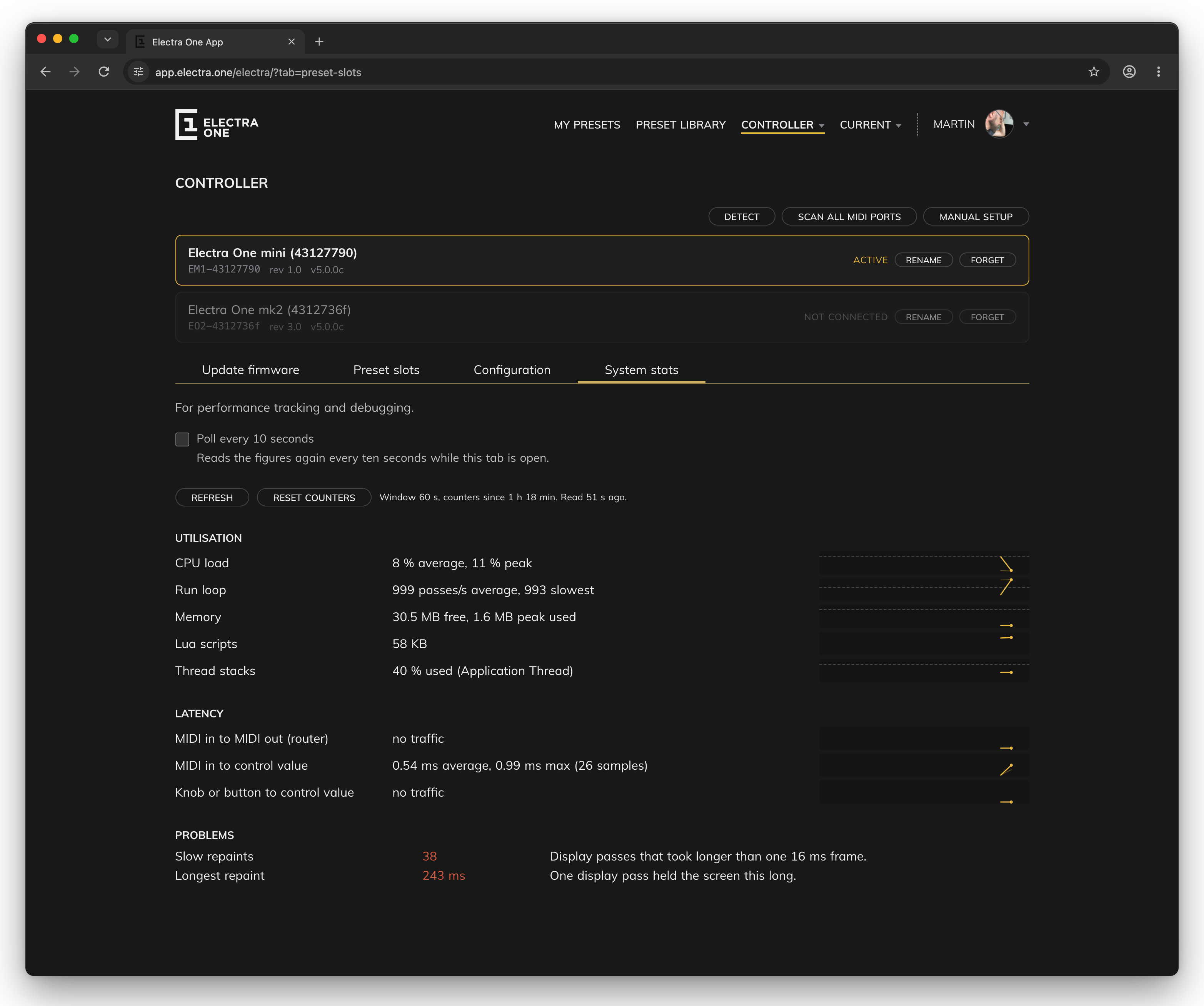 The System stats tab