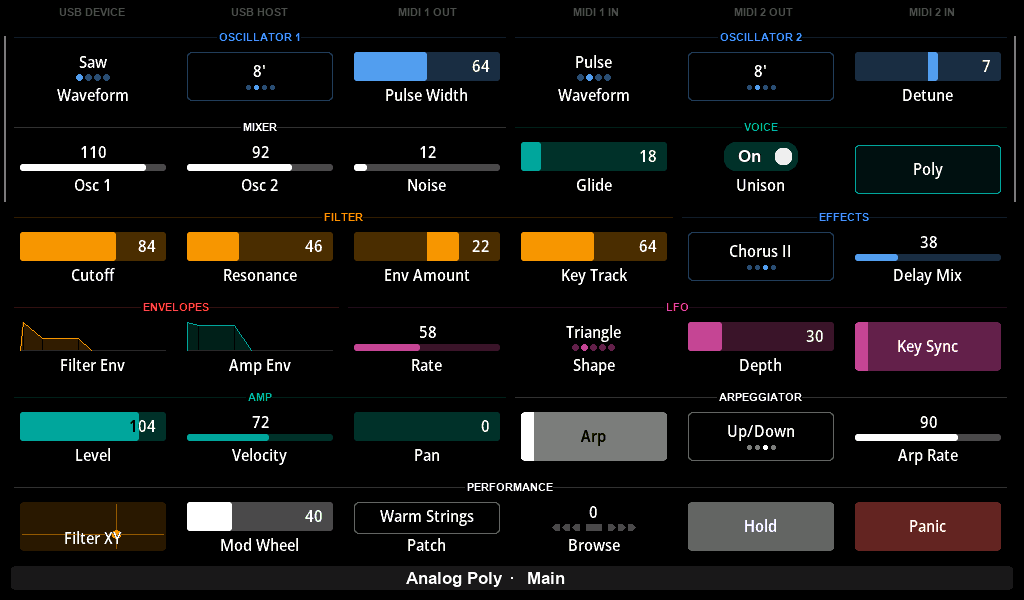 The same synthesizer on one page of Electra One Mk2