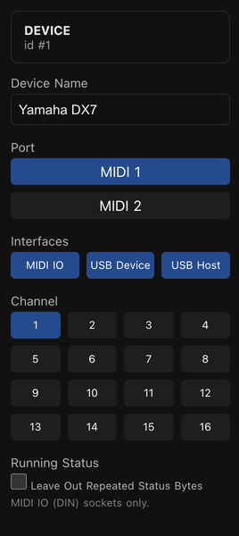 The device settings in the preset editor
