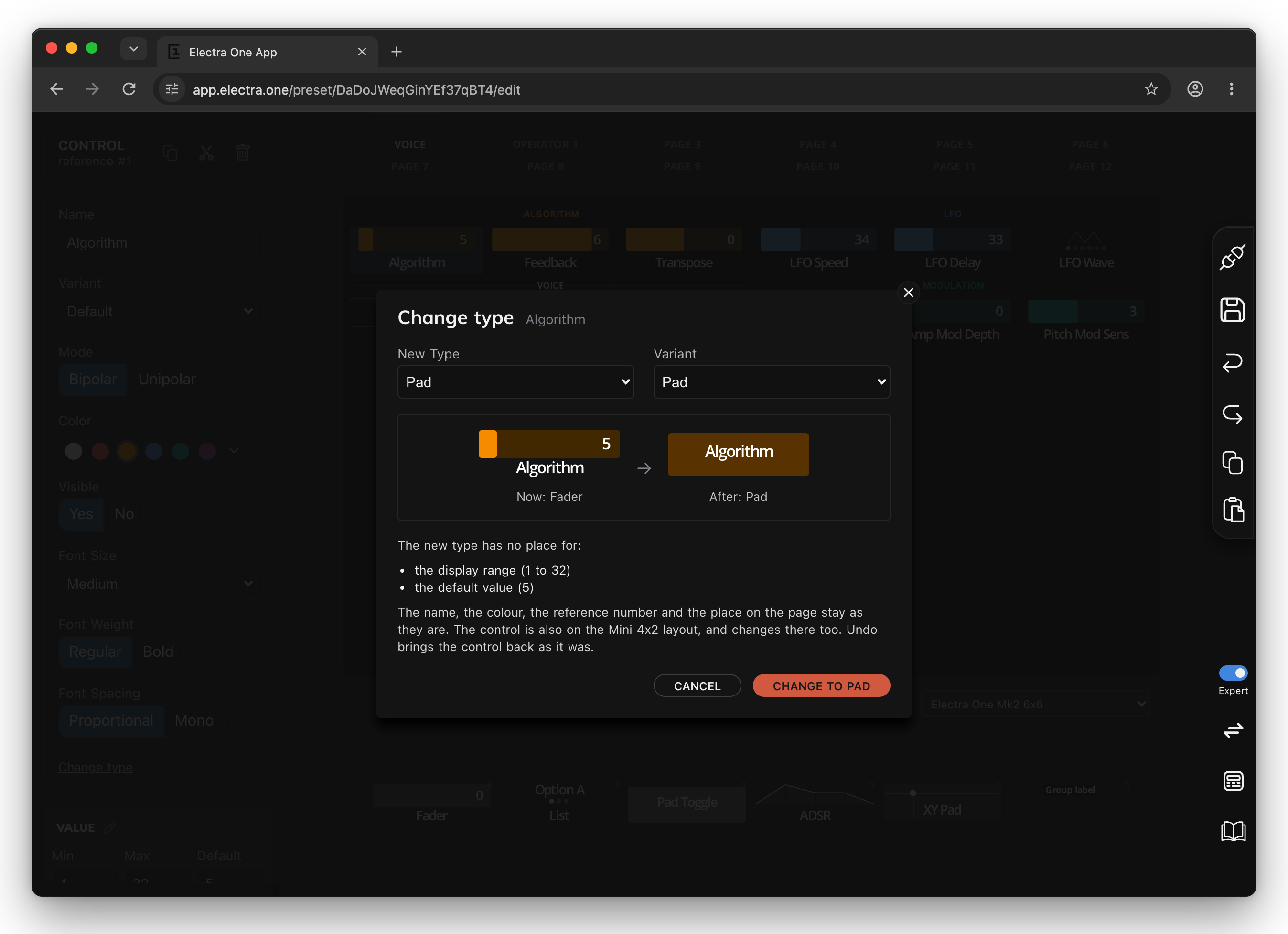 Changing the type of a control