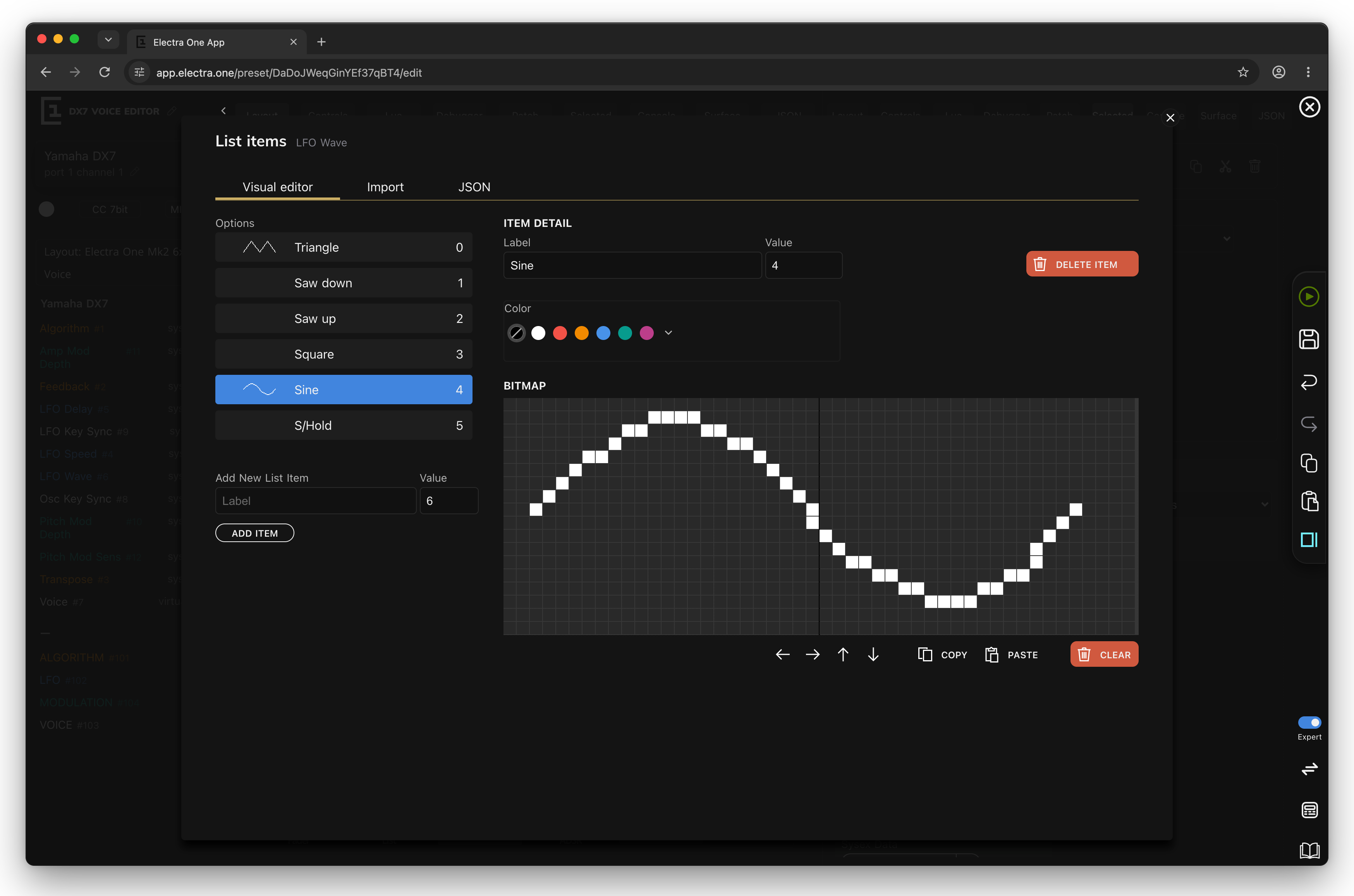 The list items editor