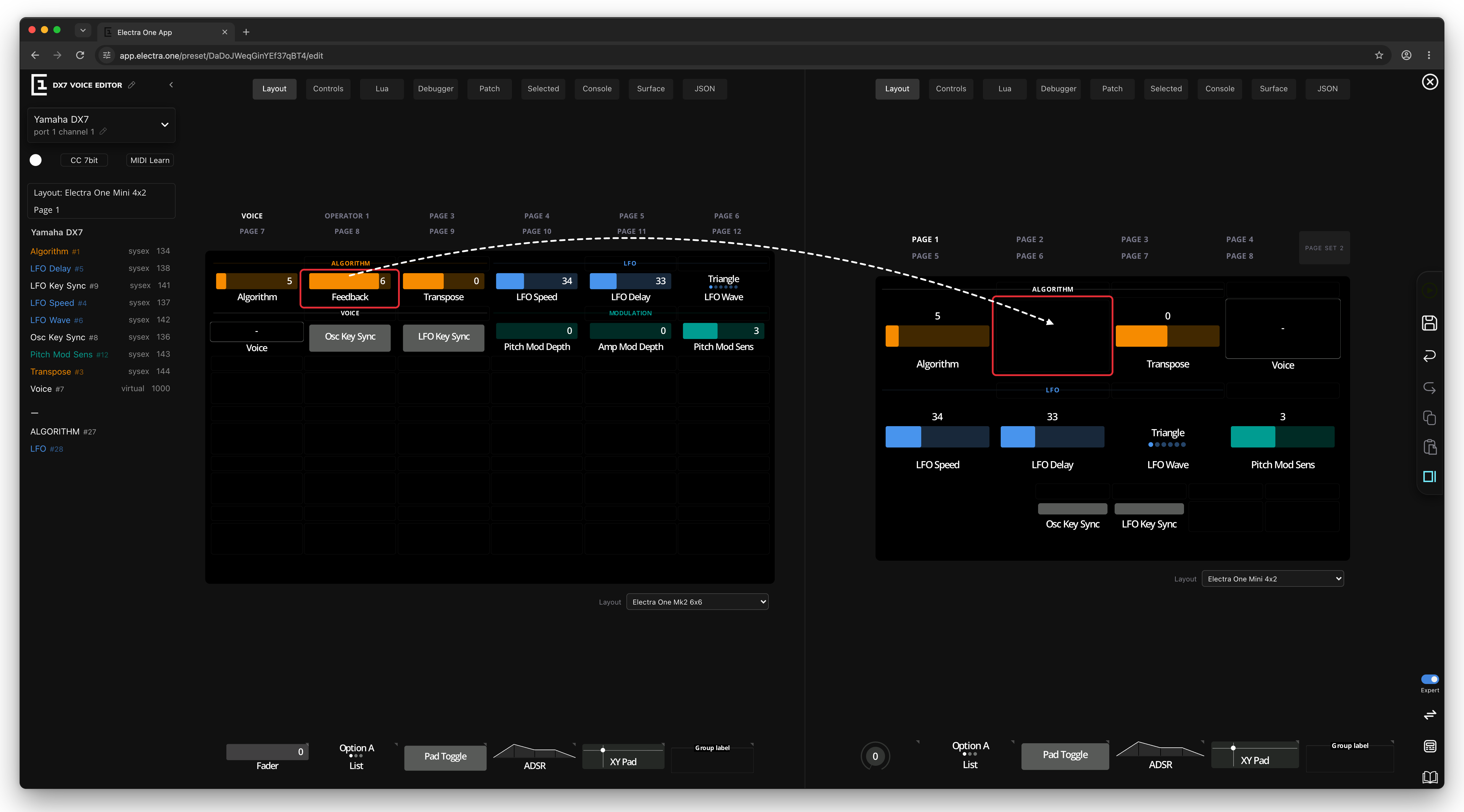 Split view with the Mk2 and Mini layouts