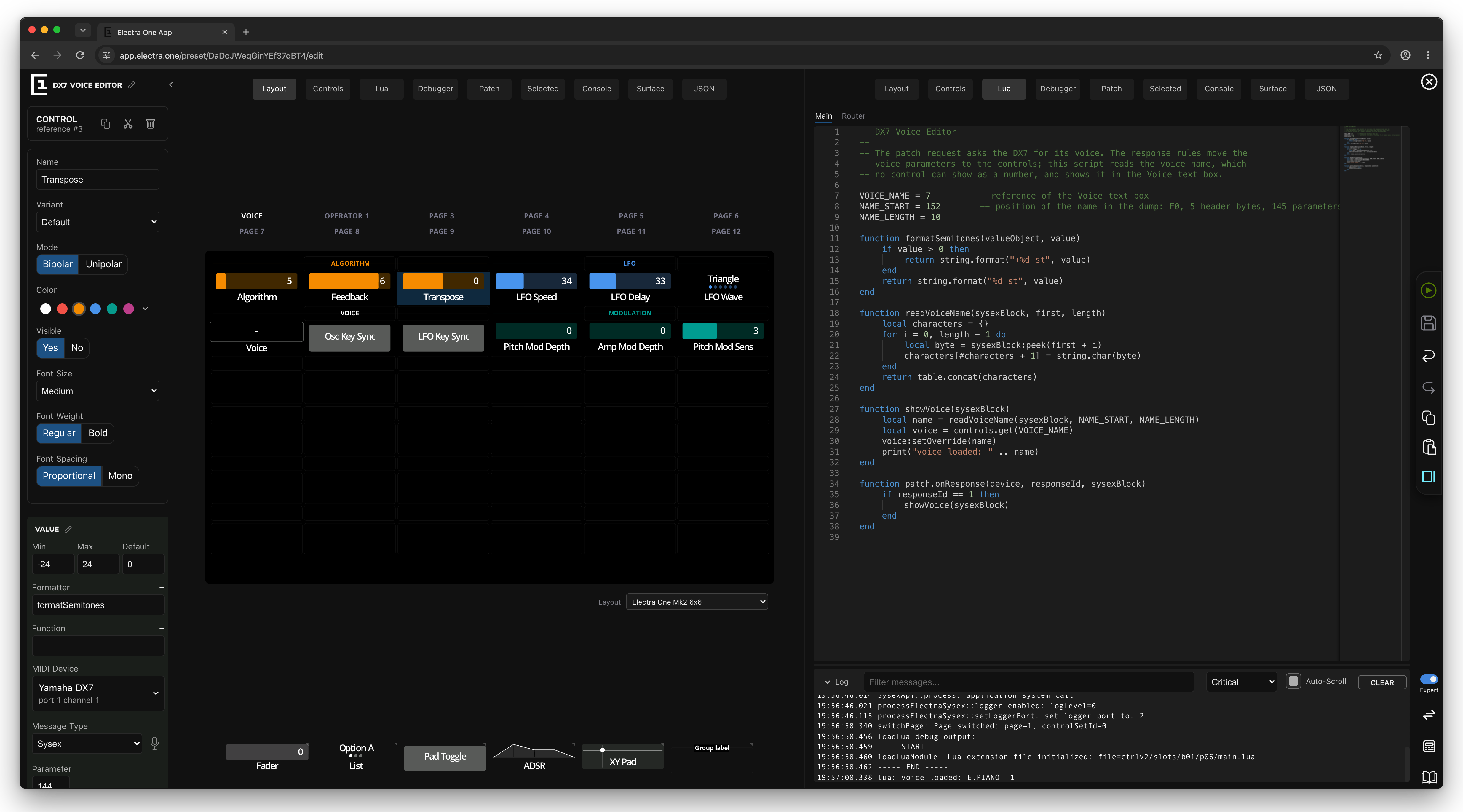 The layout and the Lua tab in split view