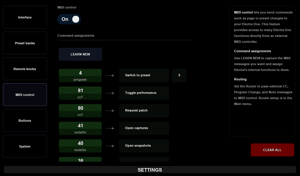 MIDI Control mappings on Electra One Mk2