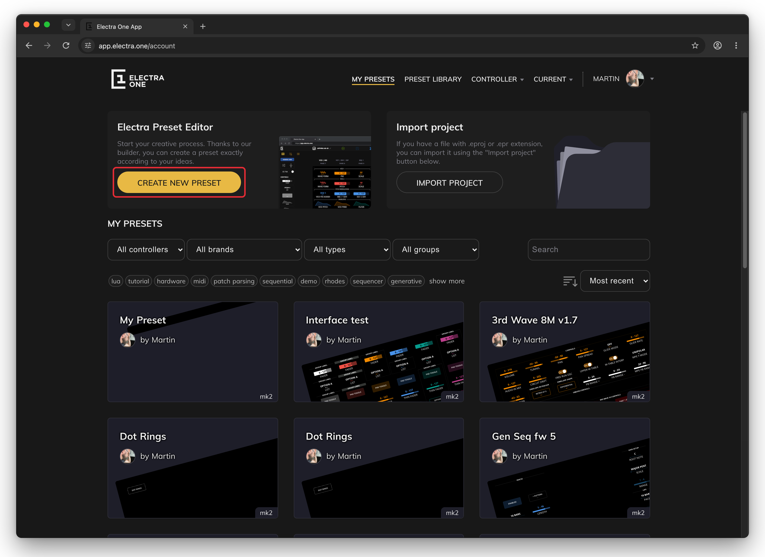 Create a new preset