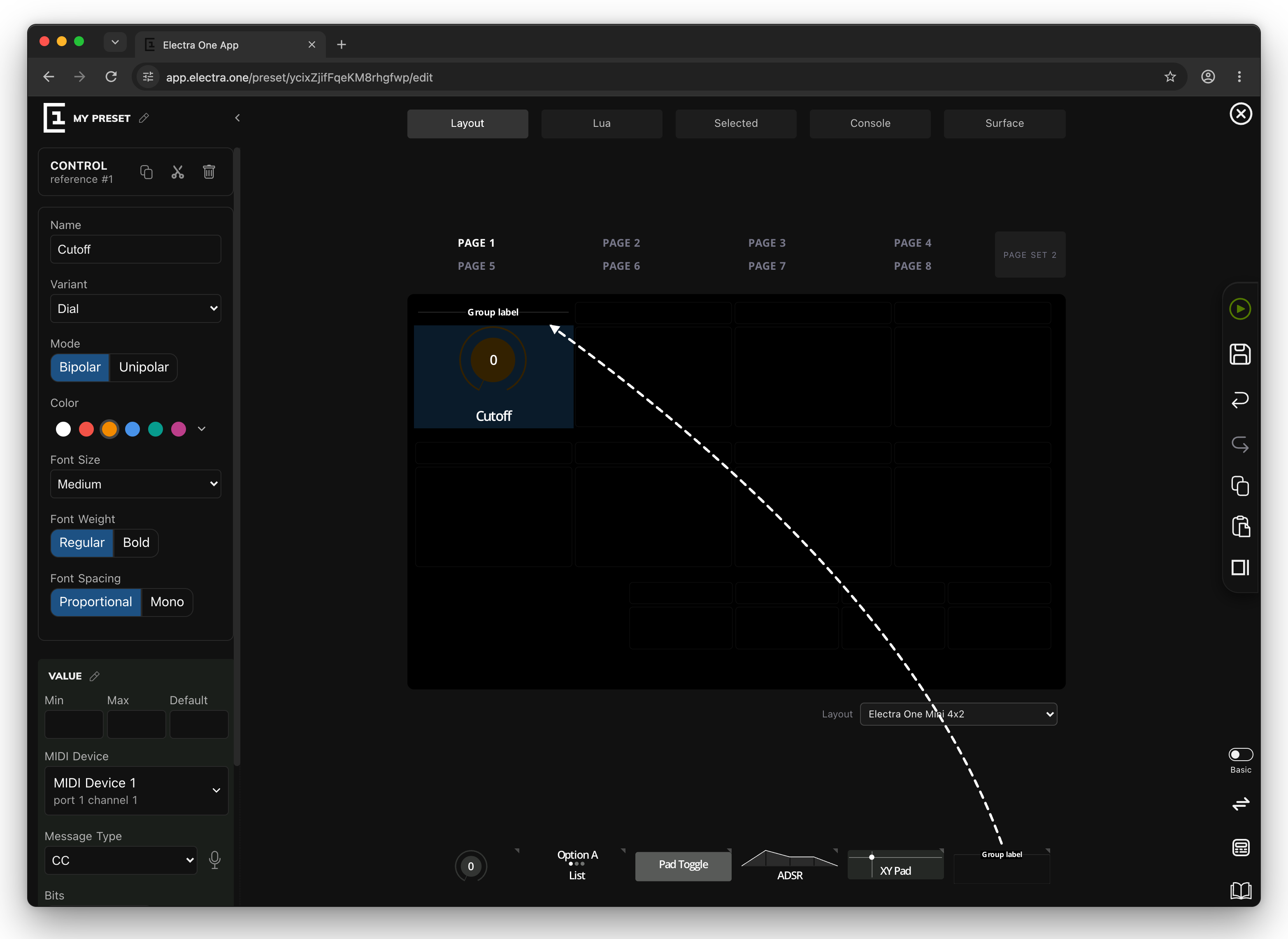 Drag the group label above the control