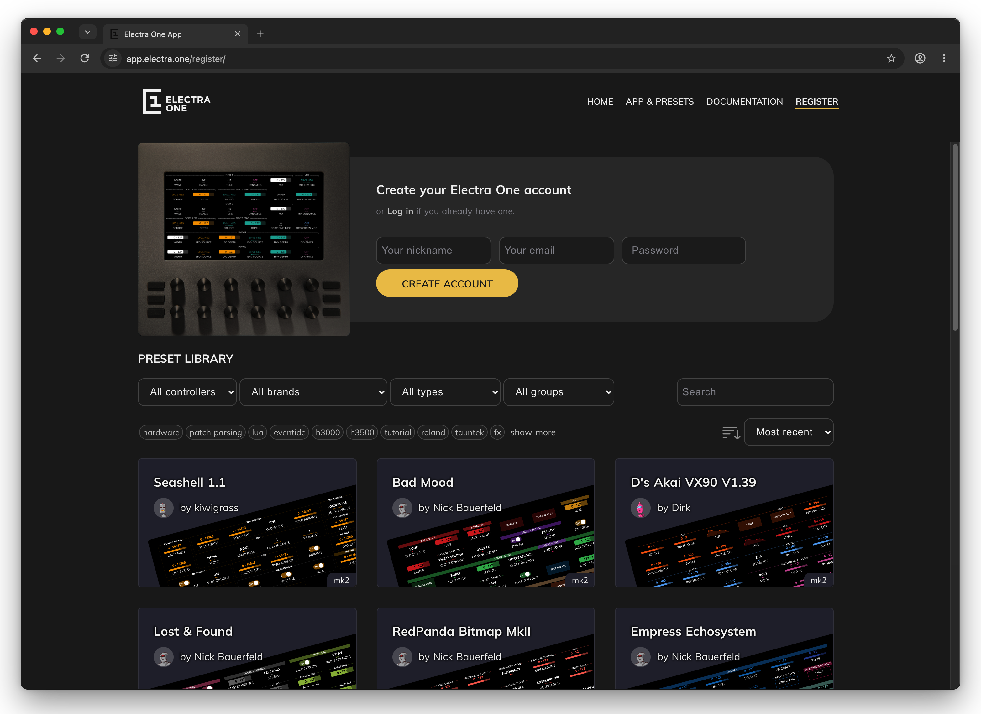 Create your Electra One account