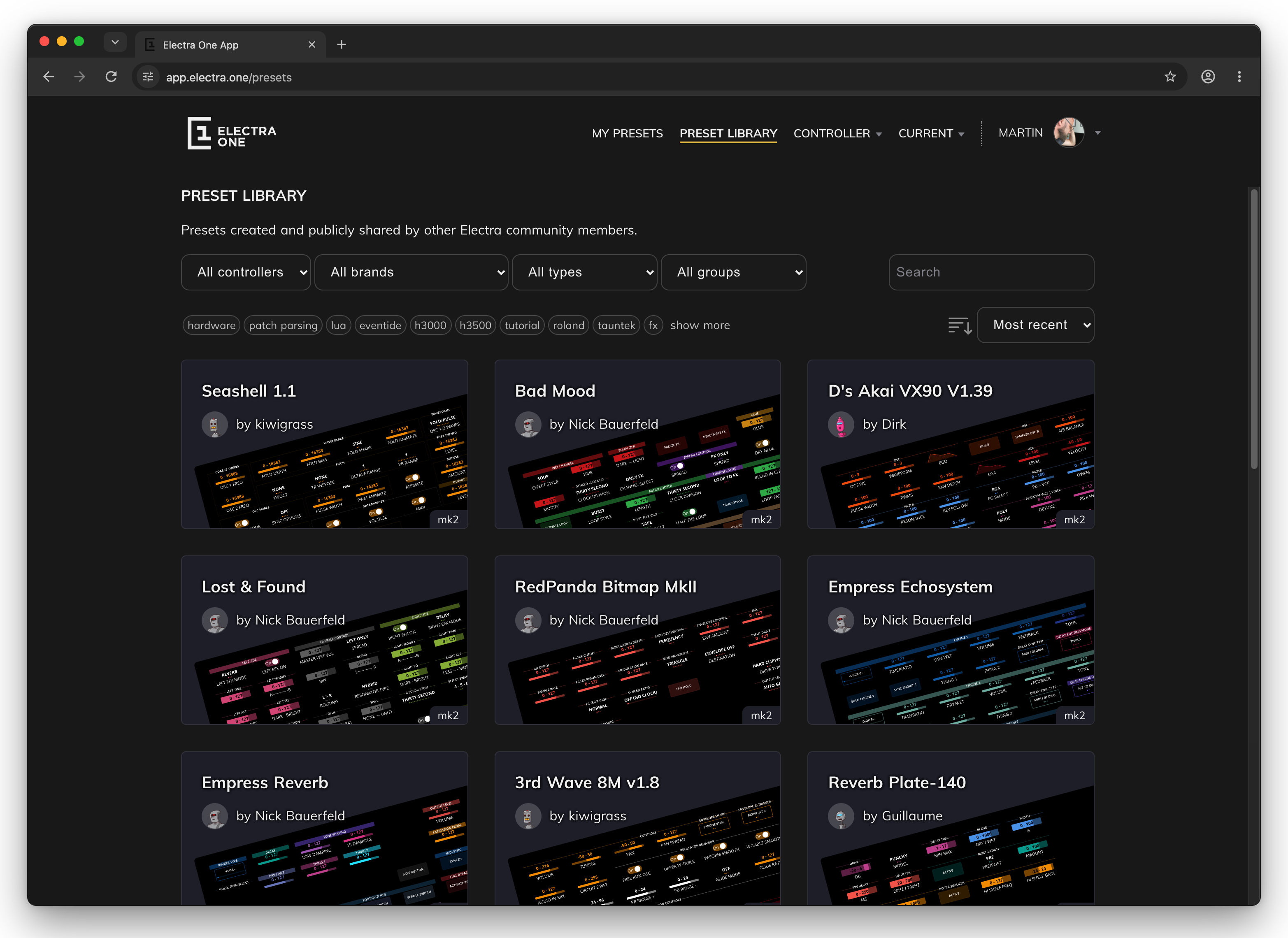 Go to the Preset library