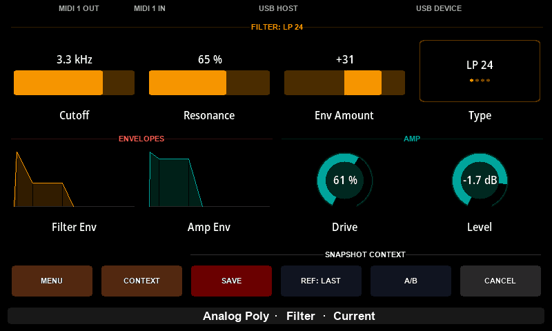 The Snapshot tool bar on Electra One Mini