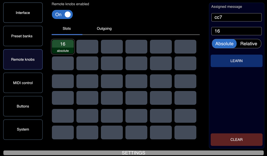 Settings overview