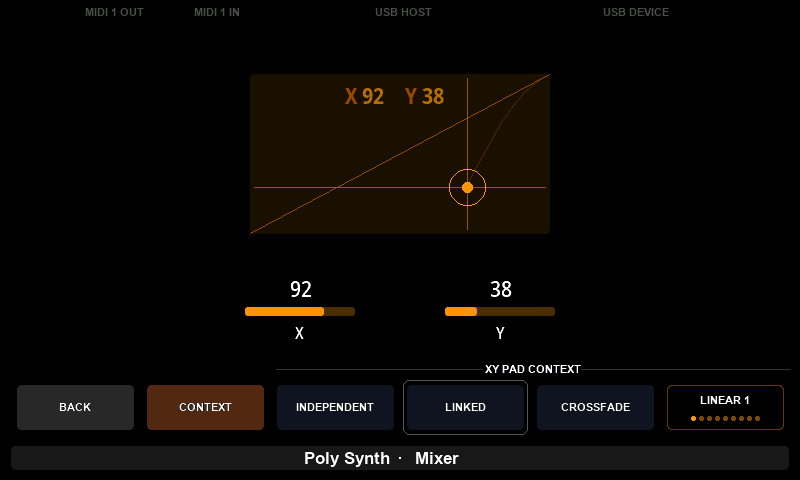 An XY pad held to a line