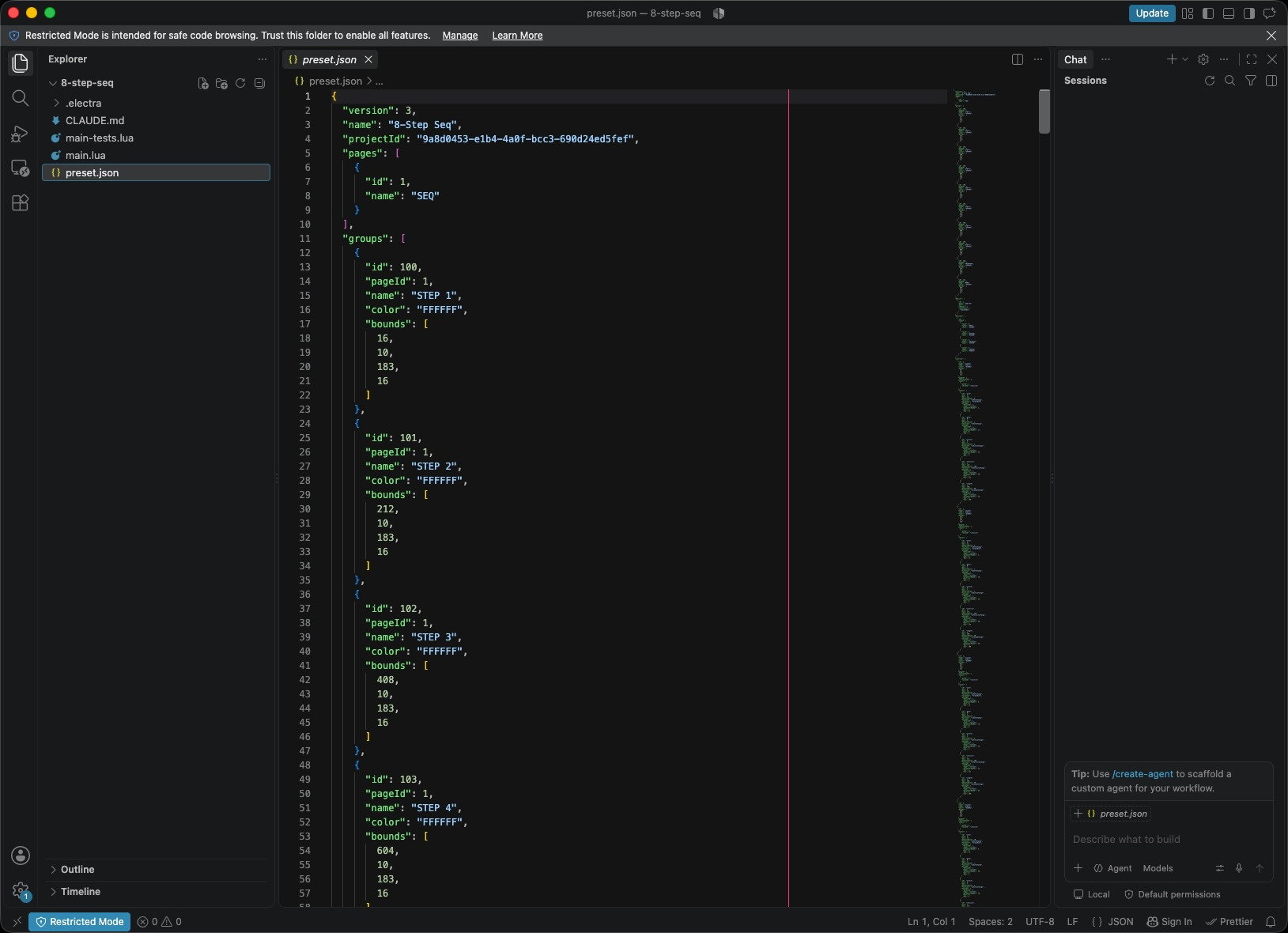 preset.json open in VS Code