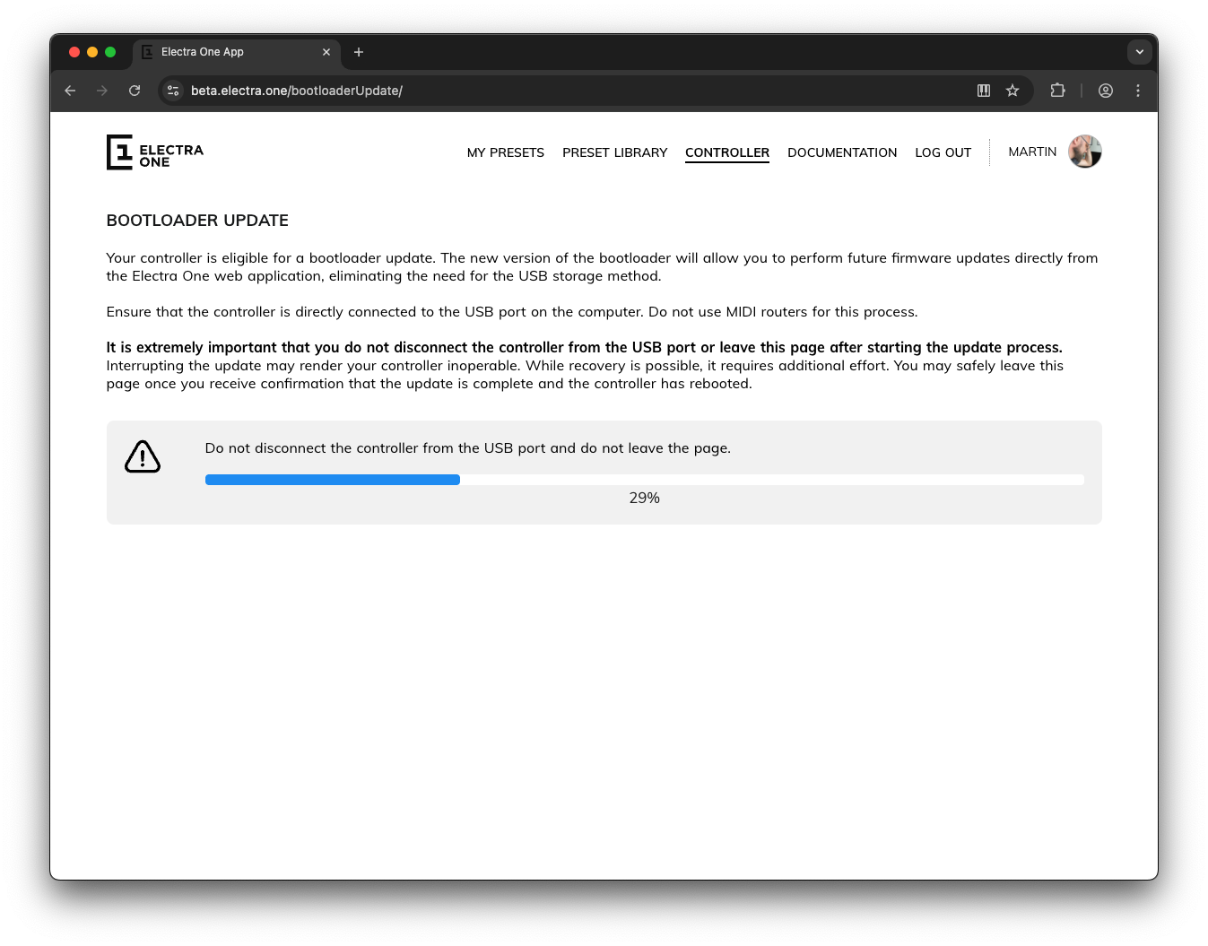 Bootloader update progress