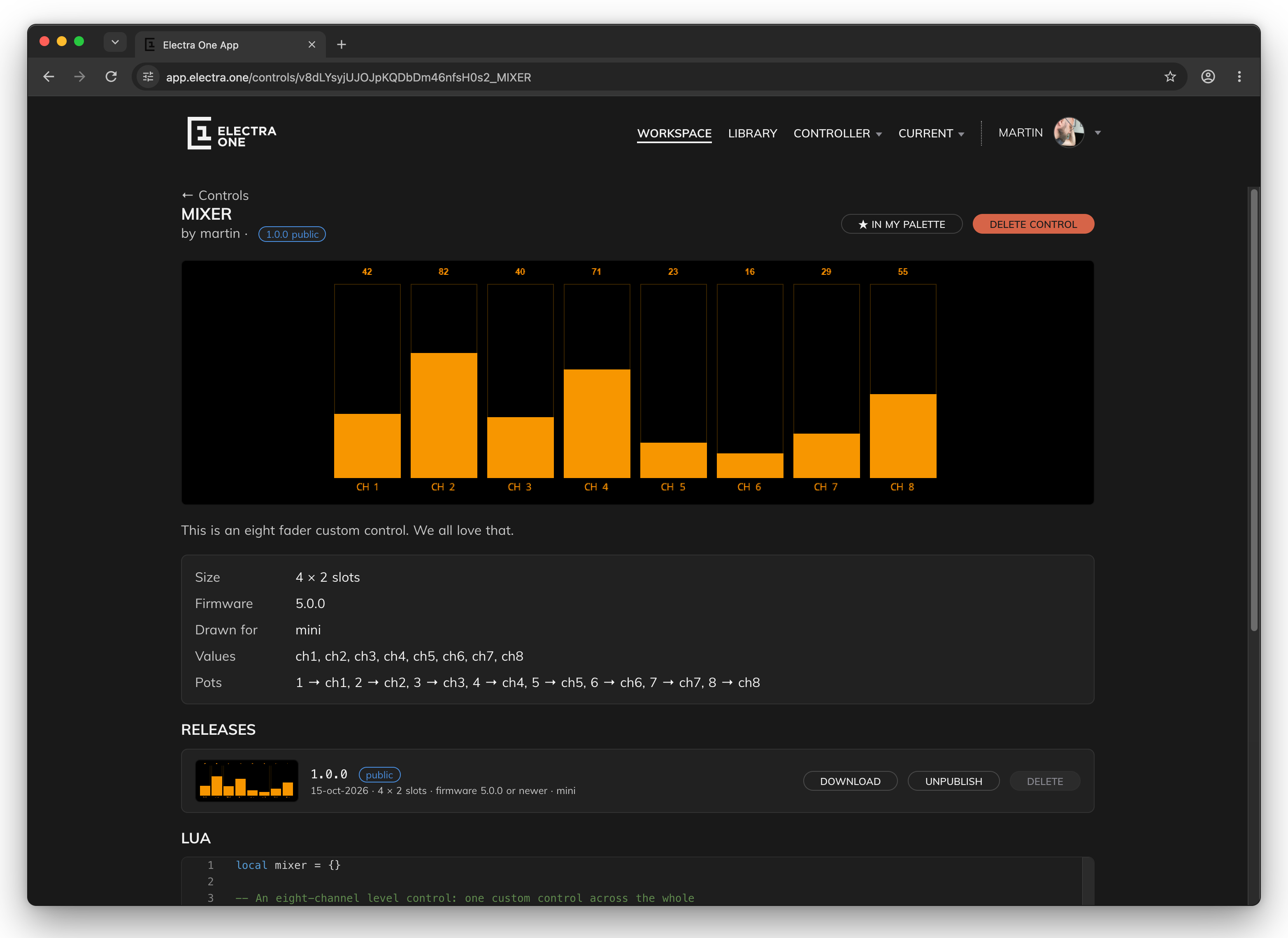 The page of a control