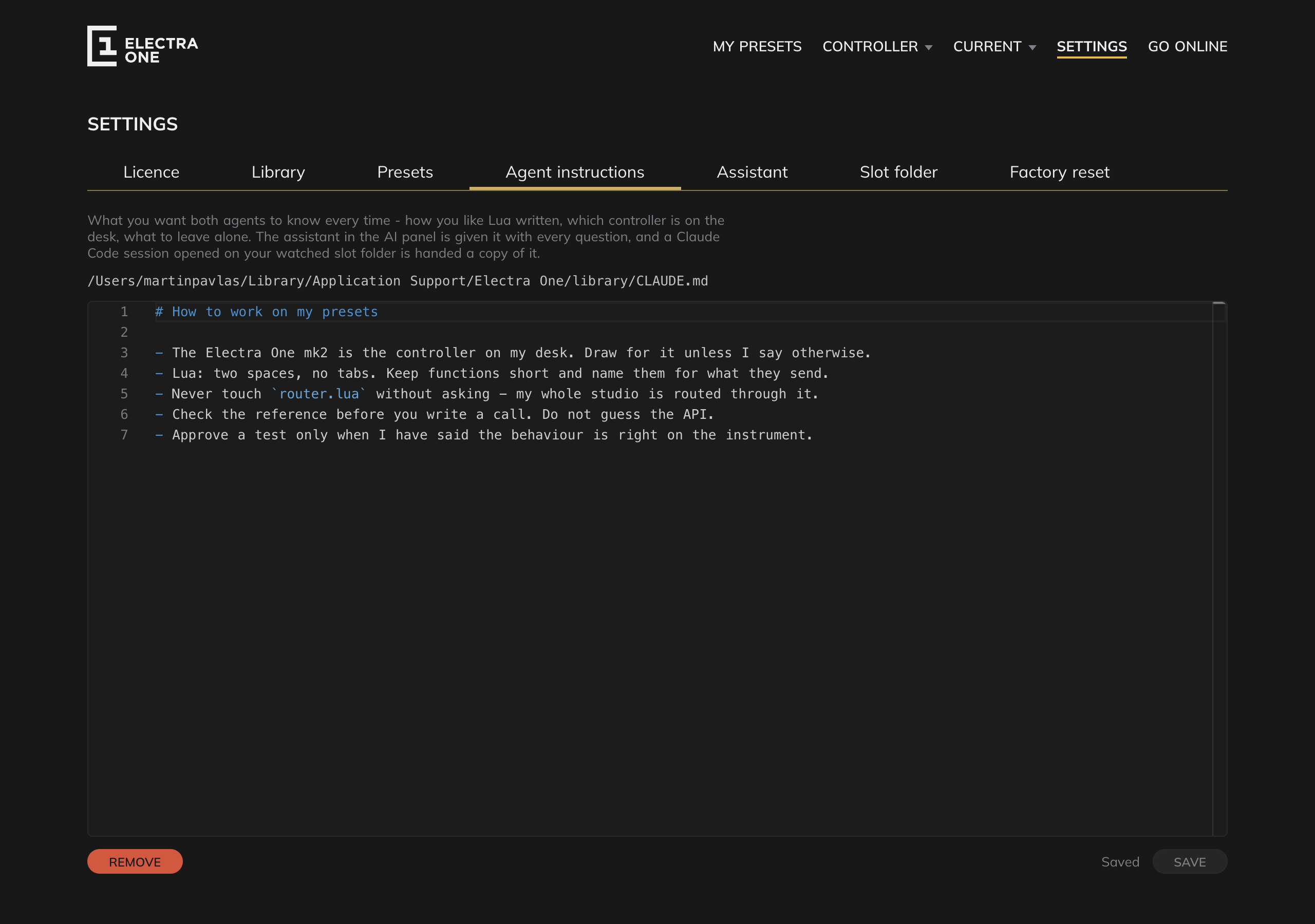 The Agent instructions tab