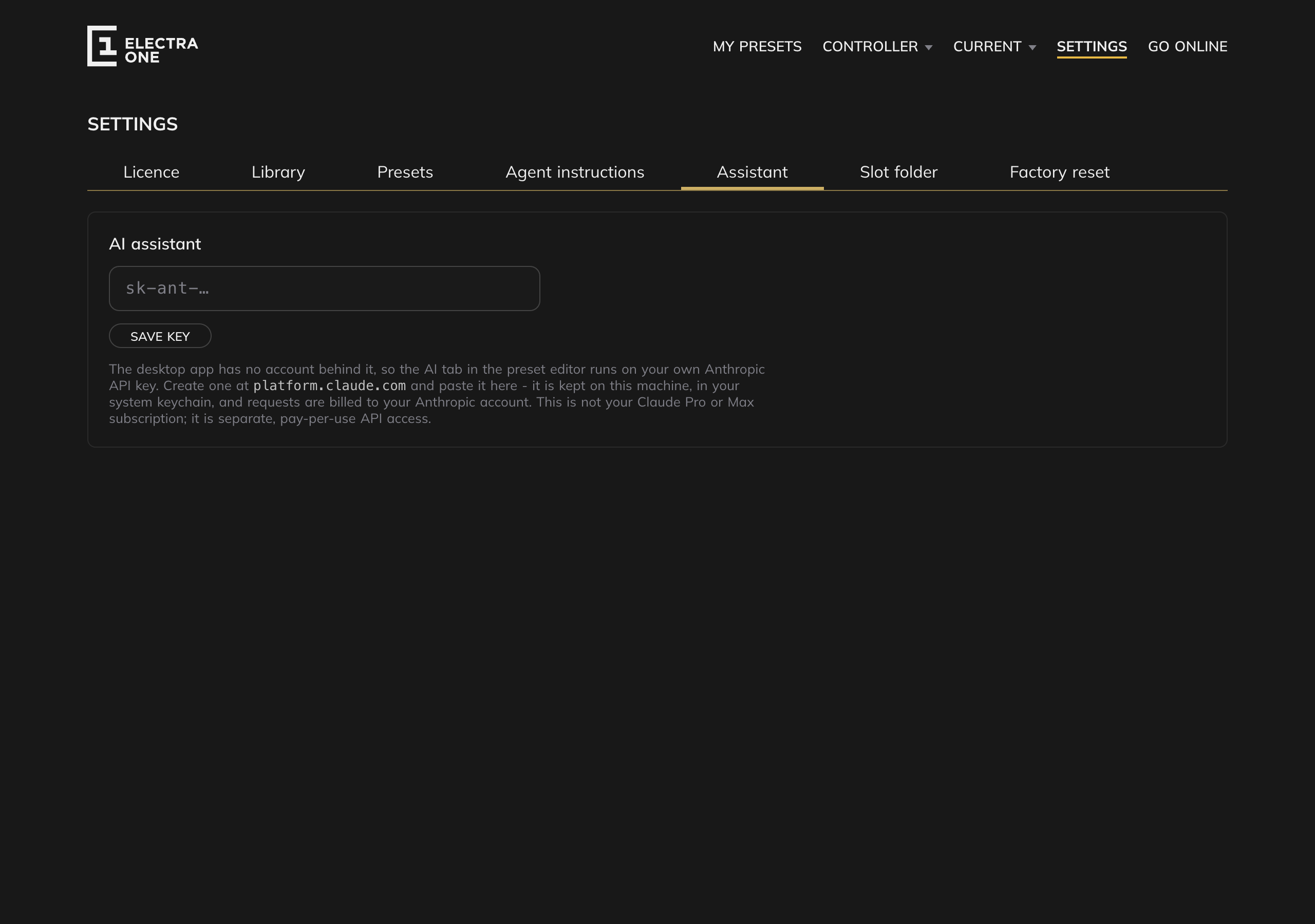 The Assistant tab of Settings