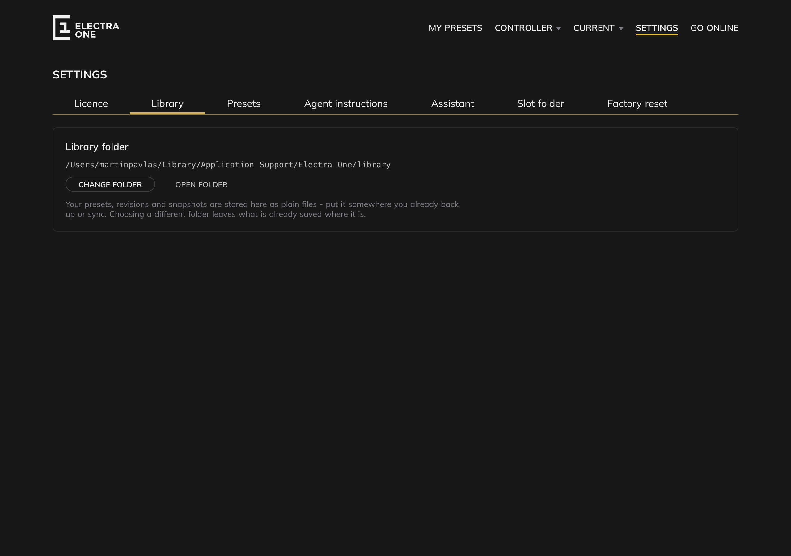 The Library tab of Settings